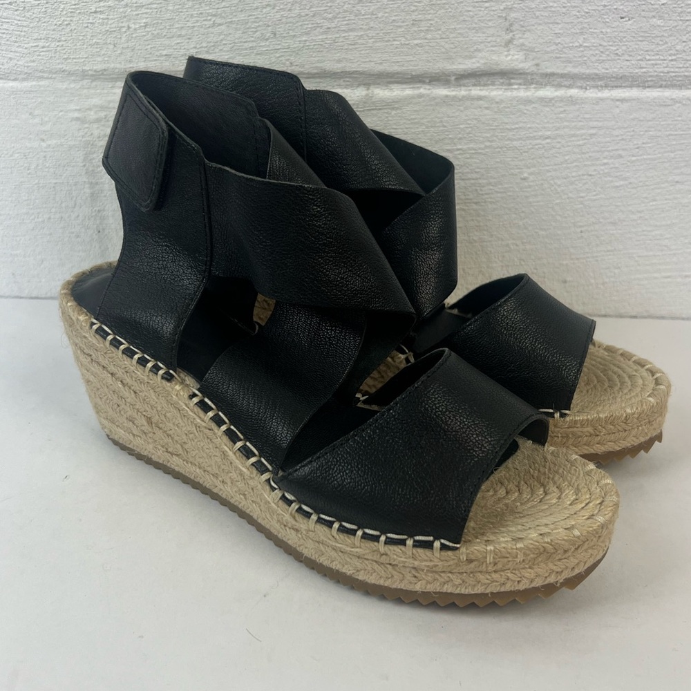 Eileen Fisher Willow Tumbled Leather Wedge Espadrilles, 7.5